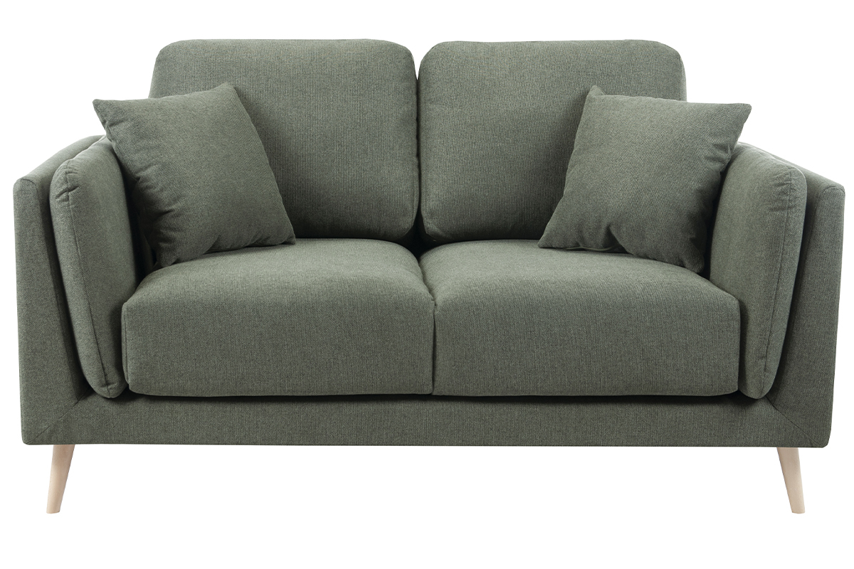 Canap scandinave 2 places en tissu vert kaki et bois clair VOGUE