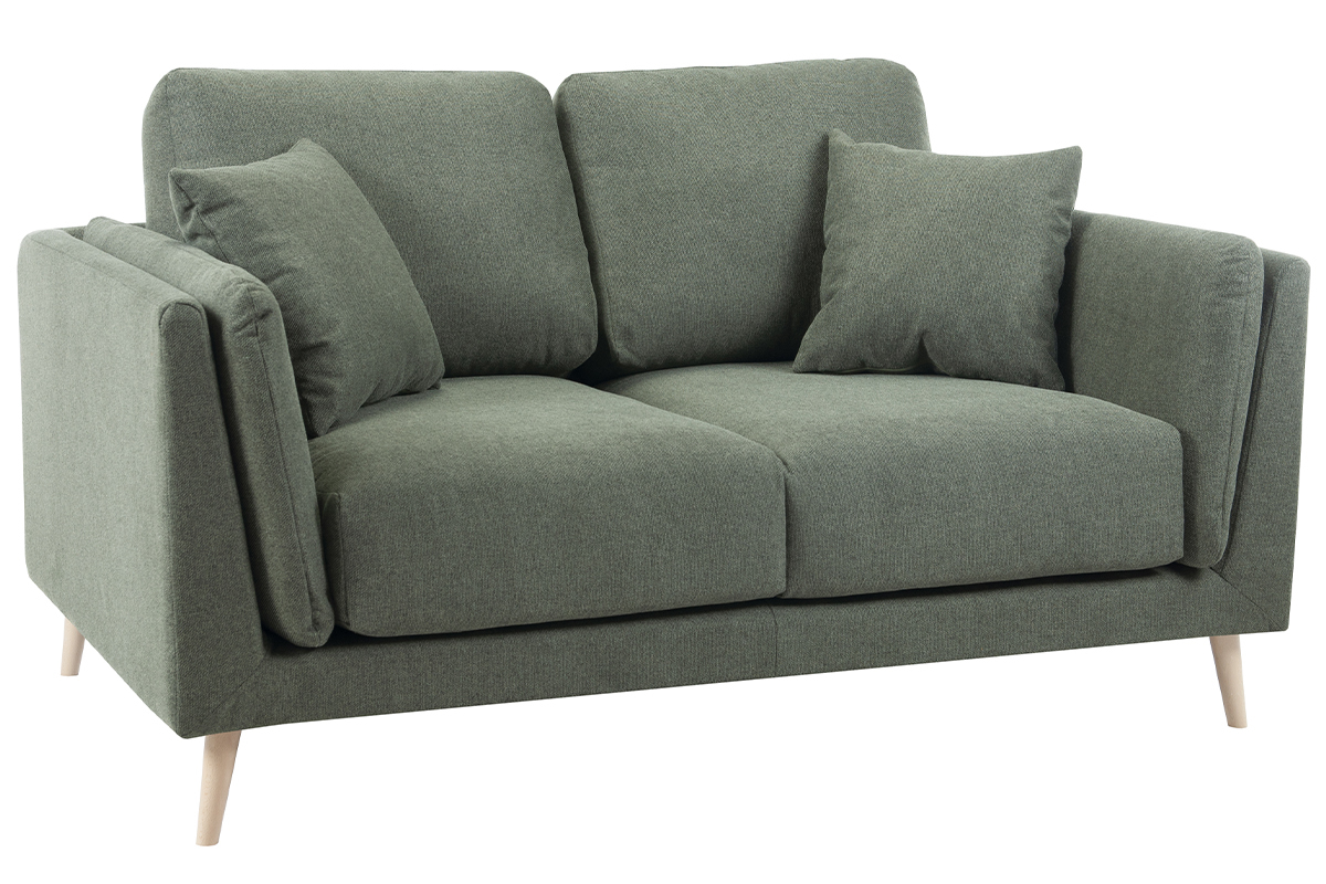 Canap scandinave 2 places en tissu vert kaki et bois clair VOGUE