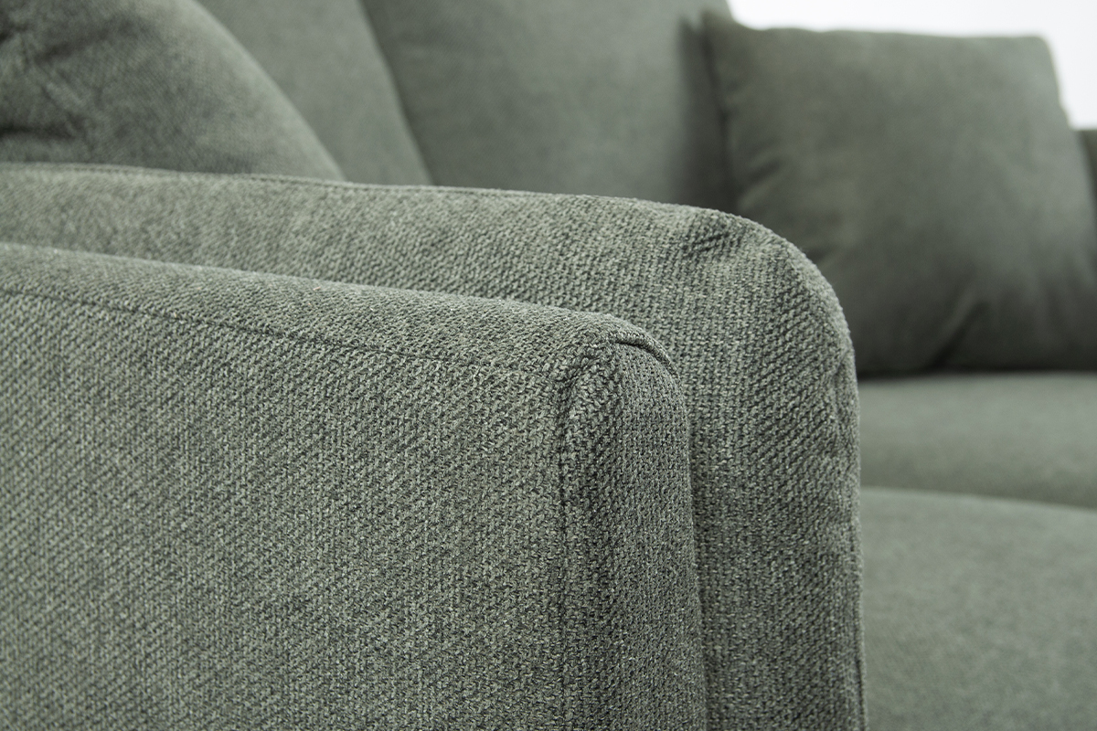 Canap scandinave 2 places en tissu vert kaki et bois clair VOGUE