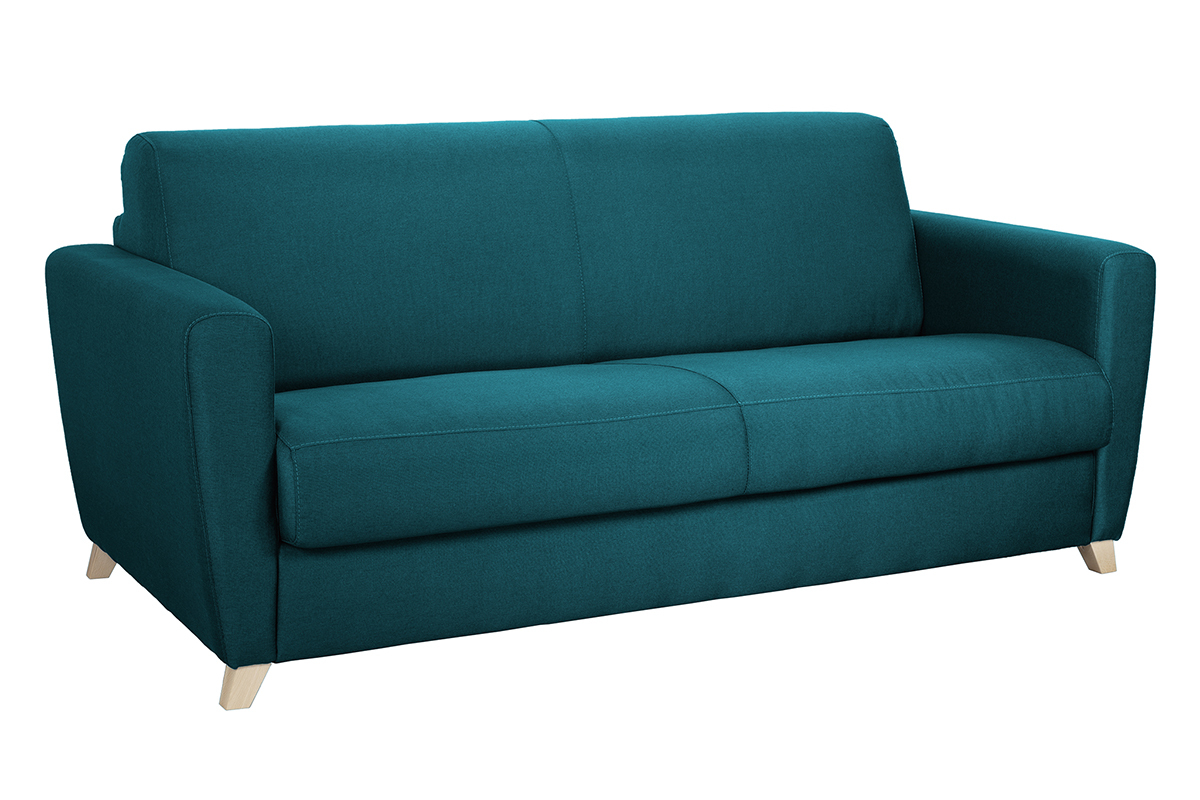 Canap� scandinave 3 places bleu canard et bois GRAHAM