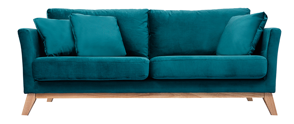 Canap� scandinave 3 places d�houssable velours bleu p�trole OSLO