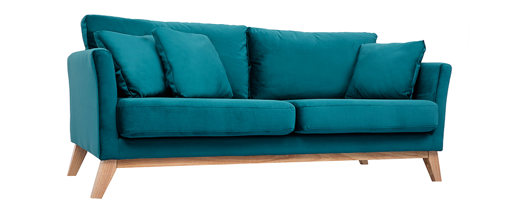 Canap� scandinave 3 places d�houssable velours bleu p�trole OSLO