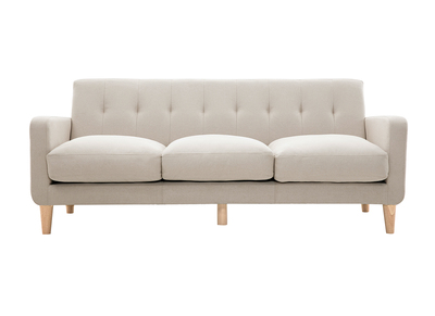 Canapé scandinave 3 places en tissu beige et bois clair LUNA