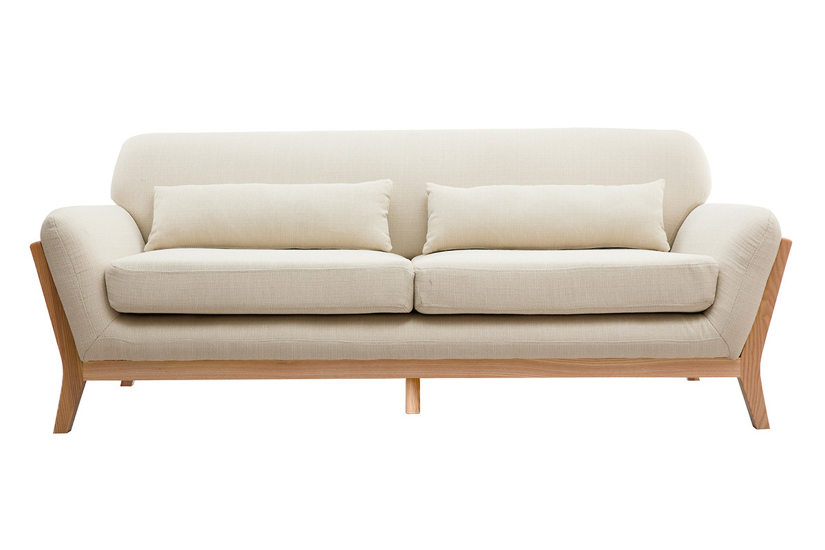 Canap scandinave 3 places en tissu beige et bois clair YOKO