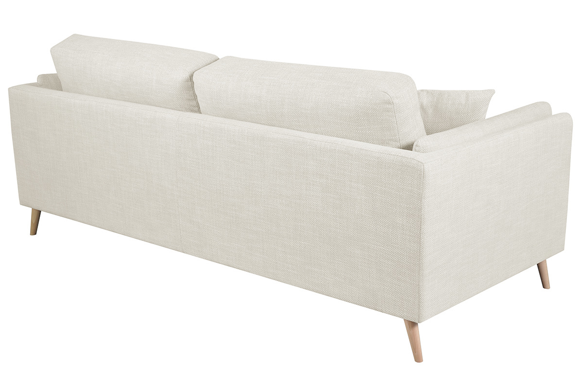 Canap� scandinave 3 places en tissu beige ivoire et bois clair VOGUE