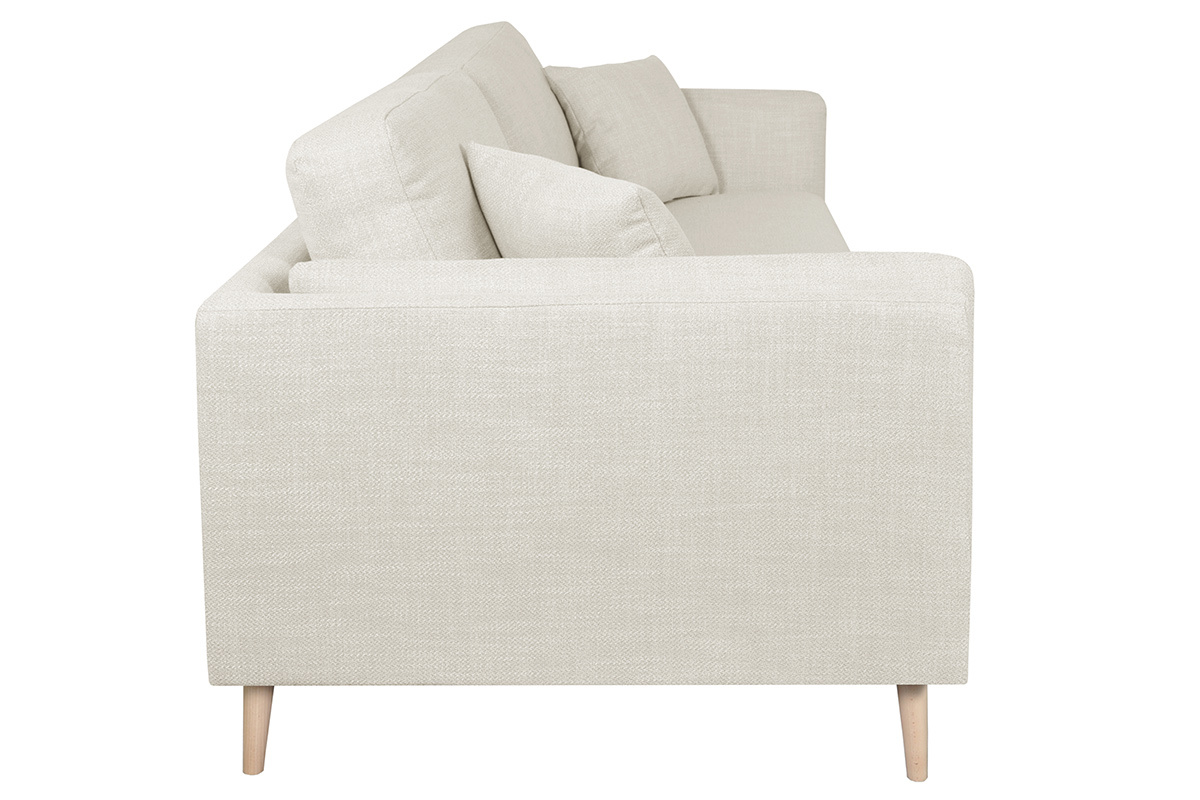 Canap� scandinave 3 places en tissu beige ivoire et bois clair VOGUE