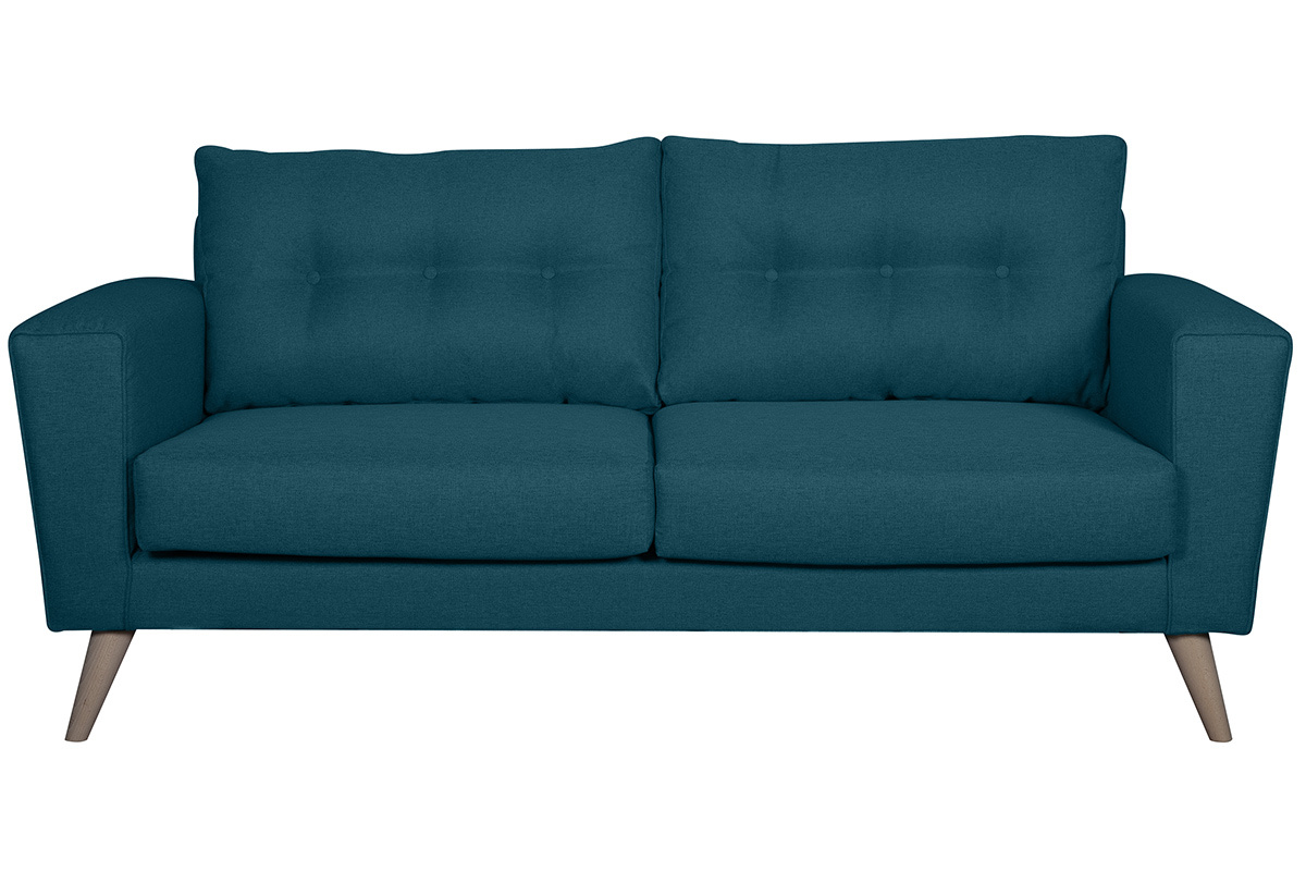 Canap� scandinave 3 places en tissu bleu canard et bois clair BEAUBOURG