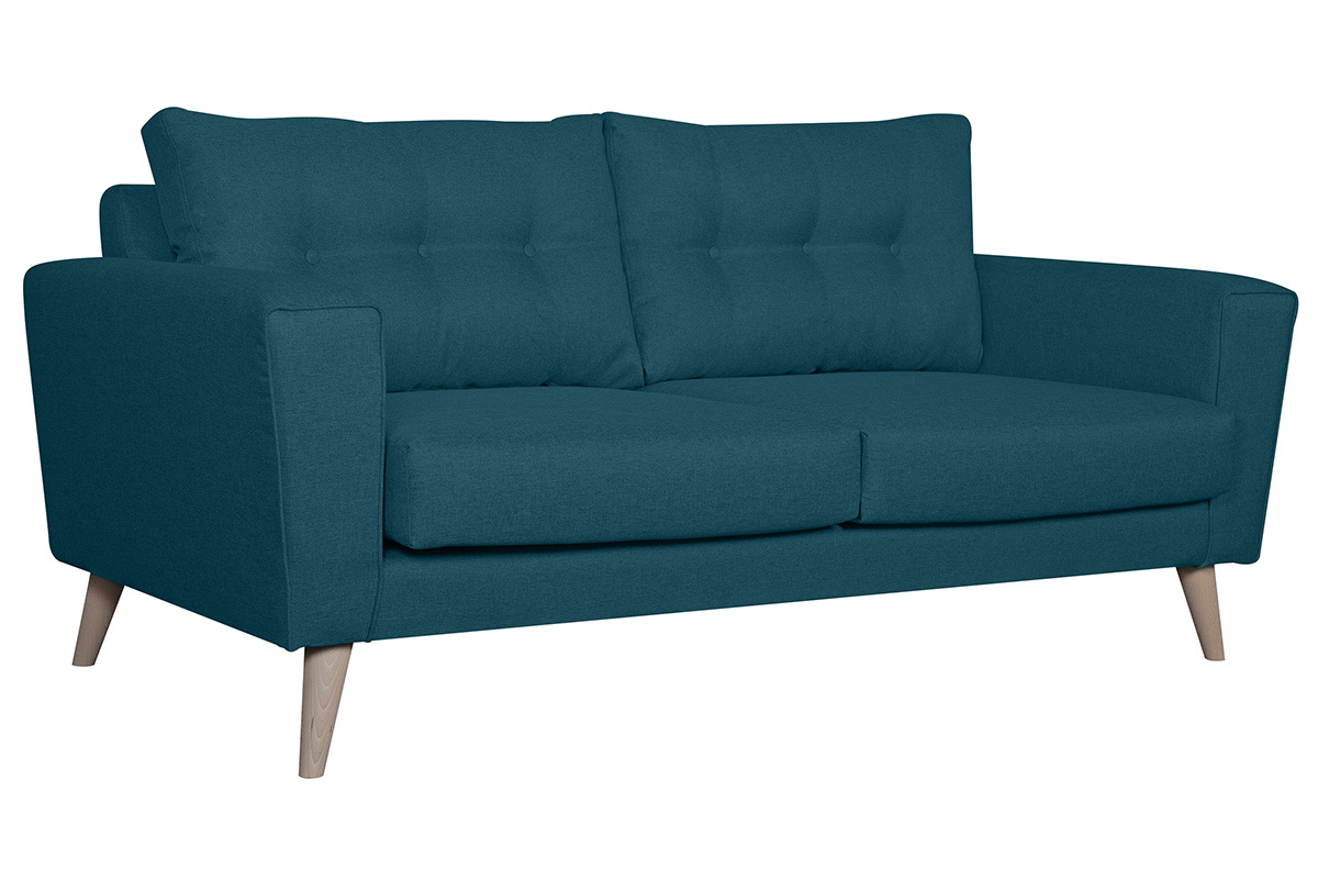 Canap� scandinave 3 places en tissu bleu canard et bois clair BEAUBOURG