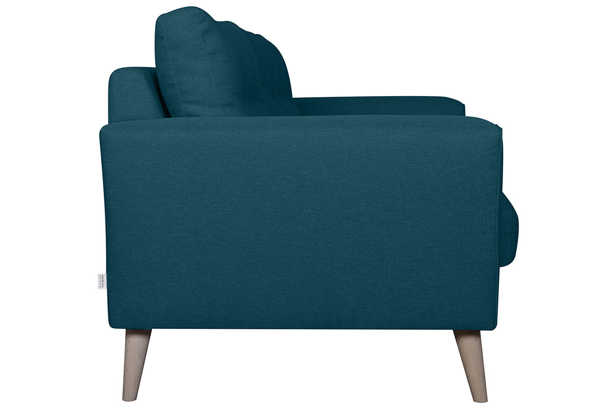 Canap� scandinave 3 places en tissu bleu canard et bois clair BEAUBOURG