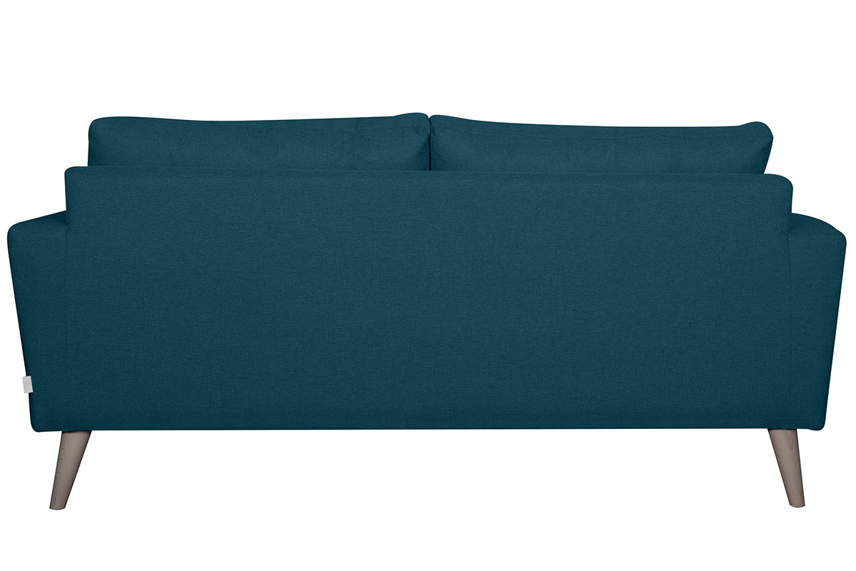 Canap� scandinave 3 places en tissu bleu canard et bois clair BEAUBOURG