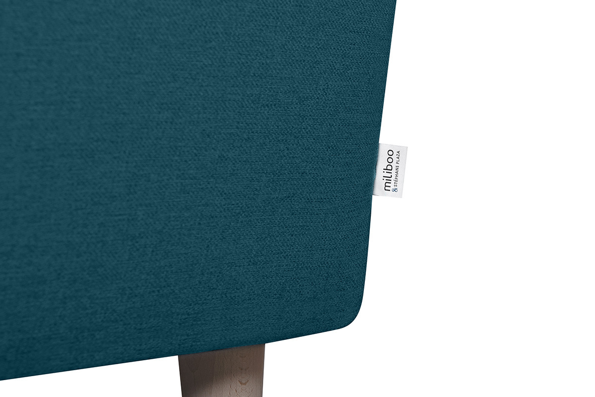 Canap� scandinave 3 places en tissu bleu canard et bois clair BEAUBOURG