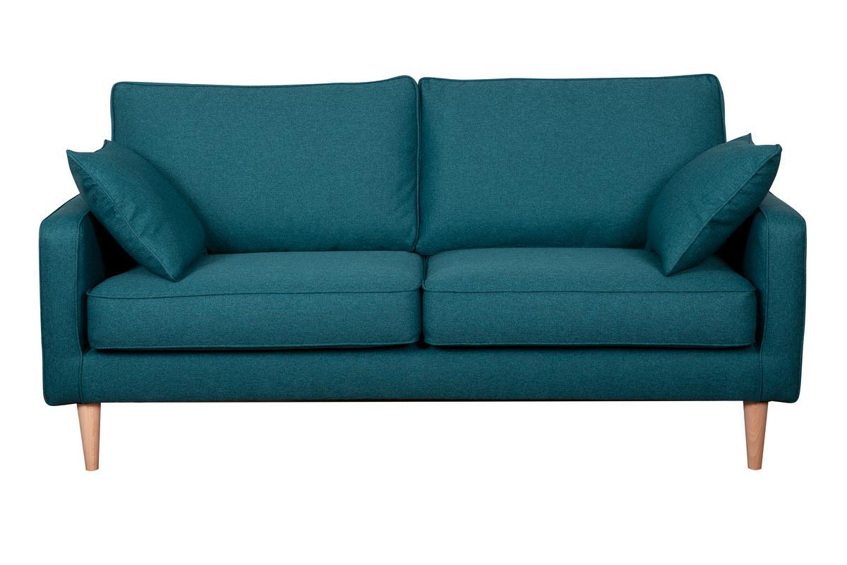Canap� scandinave 3 places en tissu bleu canard et bois clair PAPEL