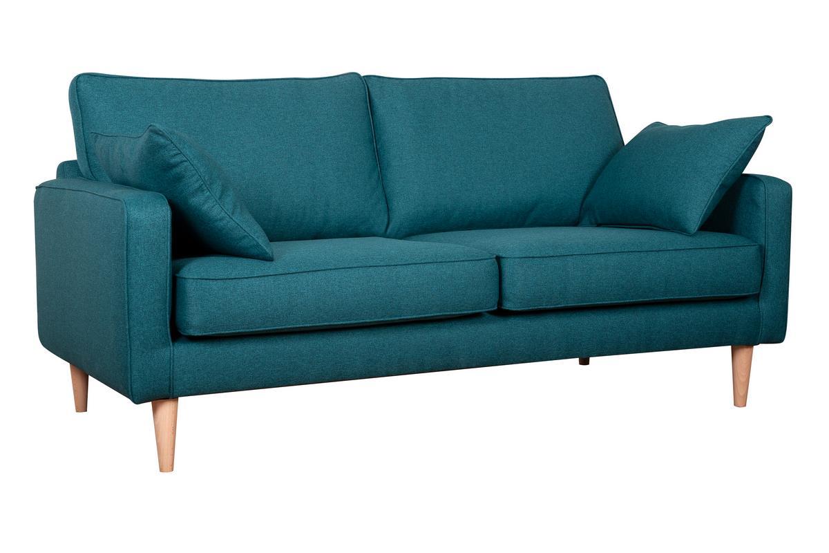 Canap� scandinave 3 places en tissu bleu canard et bois clair PAPEL