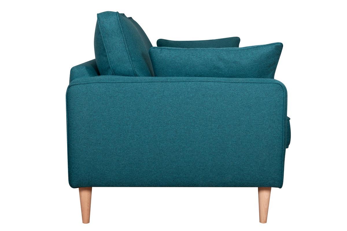 Canap� scandinave 3 places en tissu bleu canard et bois clair PAPEL