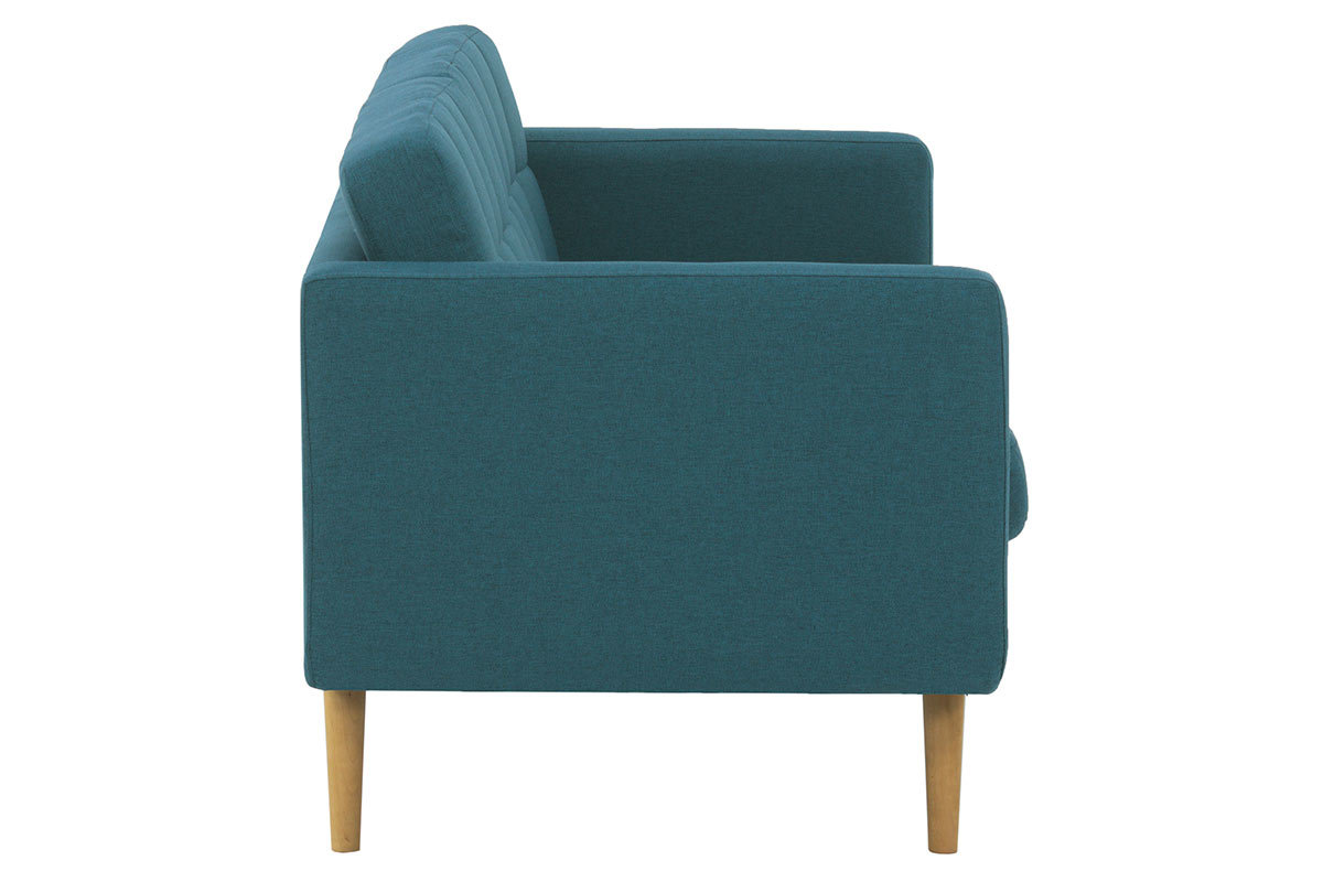Canap scandinave 3 places en tissu bleu canard et bois ELFE