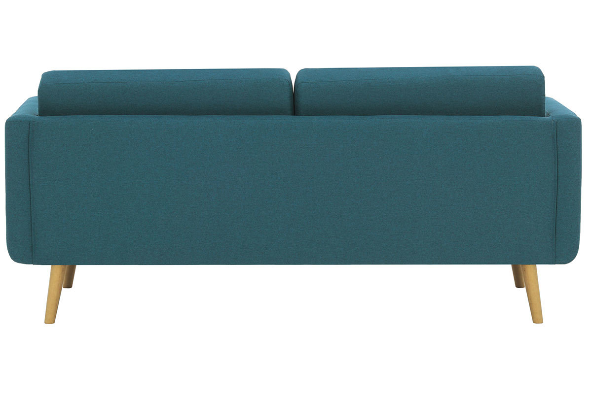 Canap scandinave 3 places en tissu bleu canard et bois ELFE