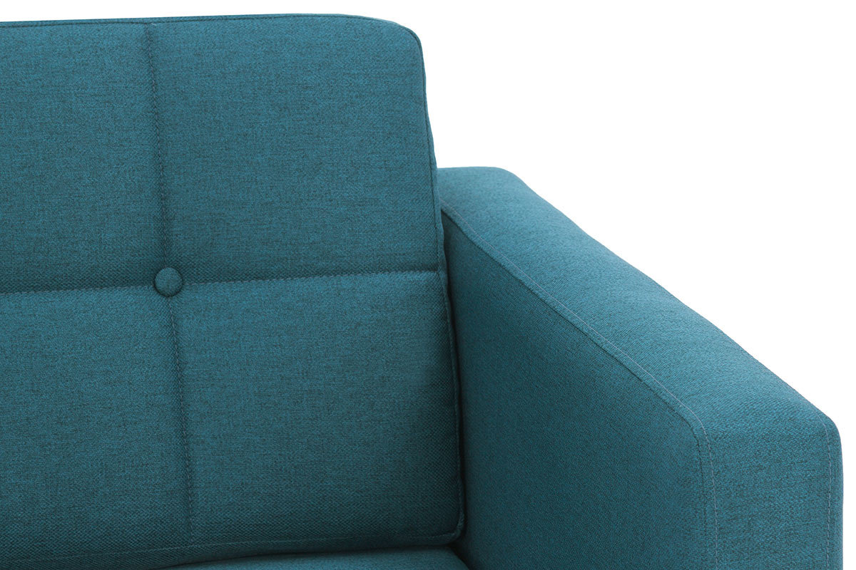 Canap scandinave 3 places en tissu bleu canard et bois ELFE