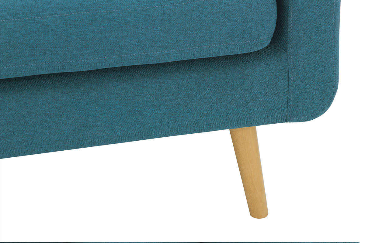 Canap scandinave 3 places en tissu bleu canard et bois ELFE