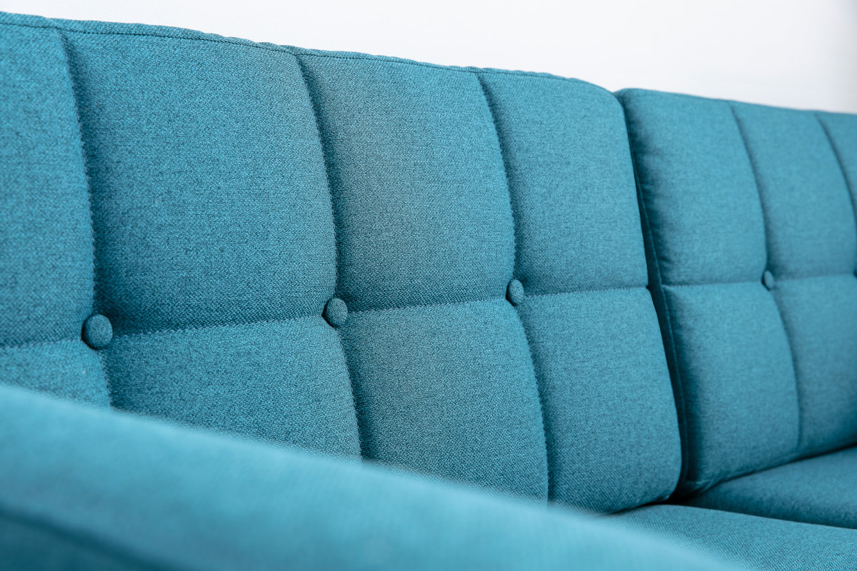 Canap scandinave 3 places en tissu bleu canard et bois ELFE