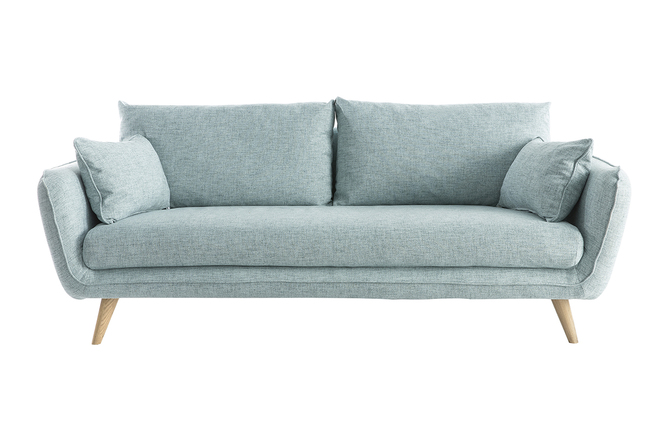 Canapé scandinave 3 places en tissu bleu glacier et bois clair CREEP