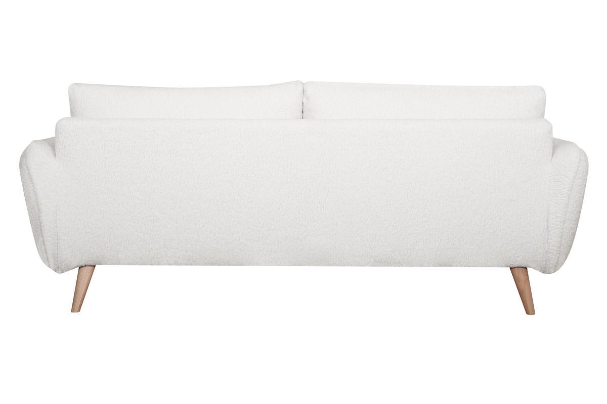 Canap� scandinave 3 places en tissu effet peau de mouton blanc et bois clair CREEP