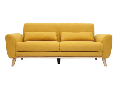 Canapé scandinave 3 places en tissu effet velours jaune moutarde et bois clair EKTOR