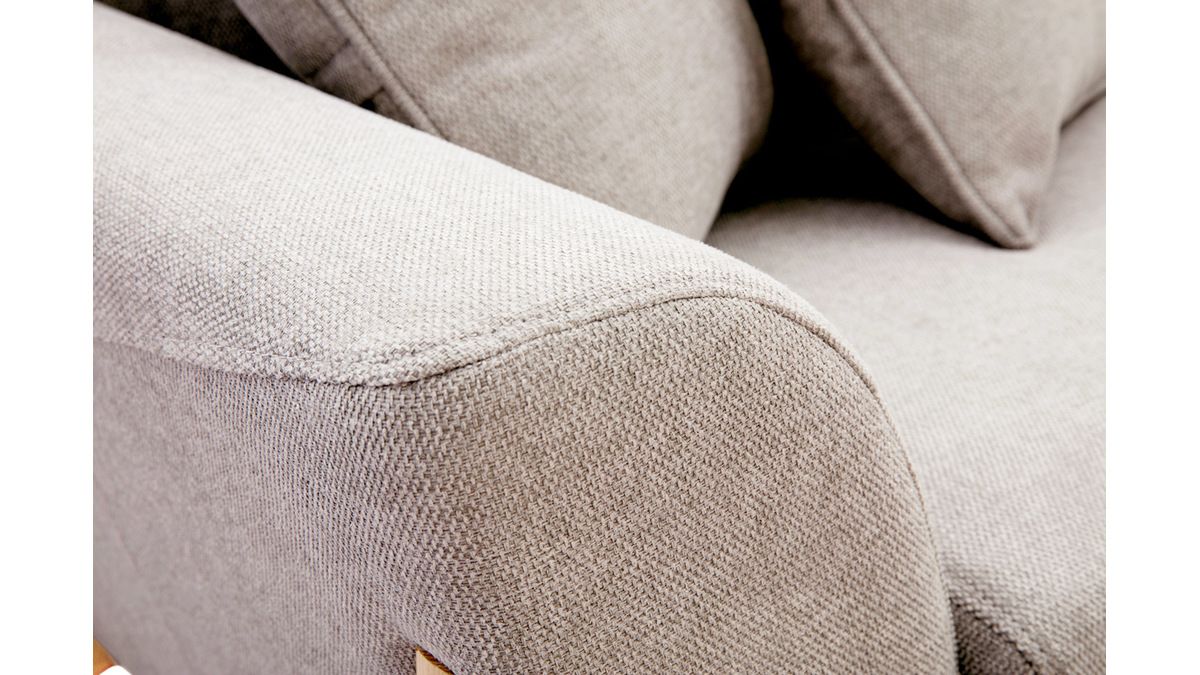 Canapé scandinave 3 places en tissu effet velours texturé beige et bois clair ASAKO