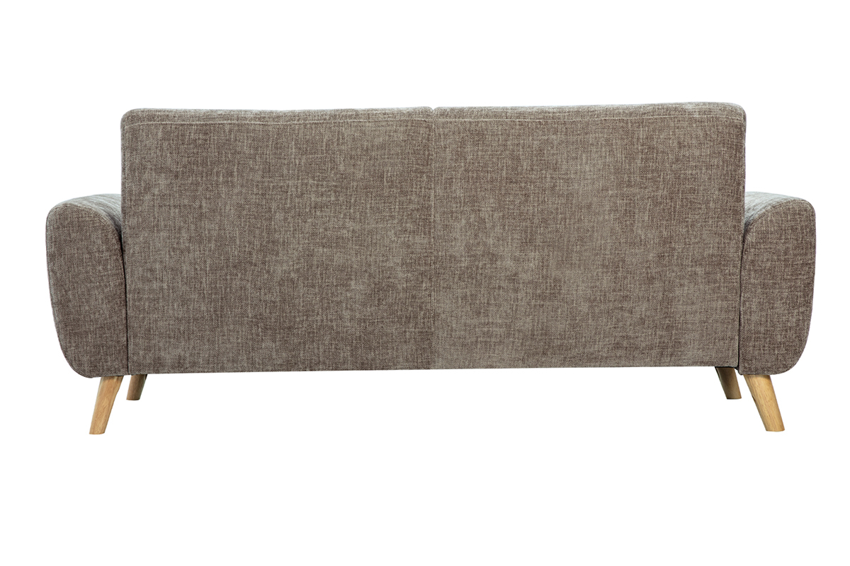 Canap� scandinave 3 places vue arri�re en tissu taupe et pieds bois clair.
