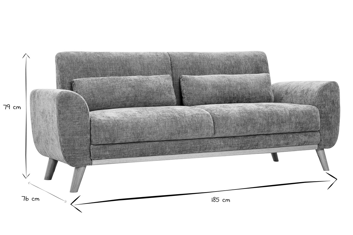 Canap� scandinave 3 places en noir et blanc, dimensions 185x76x79 cm.