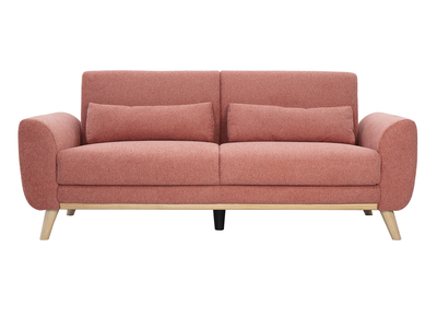 Canapé scandinave 3 places en tissu effet velours texturé terracotta et bois clair EKTOR