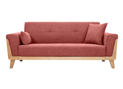 Canapé scandinave 3 places en tissu effet velours texturé terracotta et bois clair FJORD