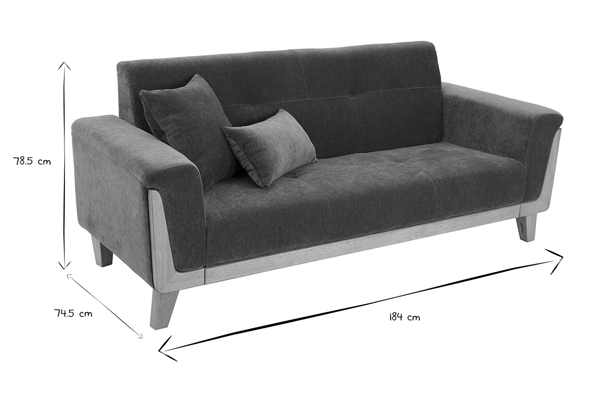 Canap scandinave 3 places en tissu effet velours vert kaki et bois clair FJORD