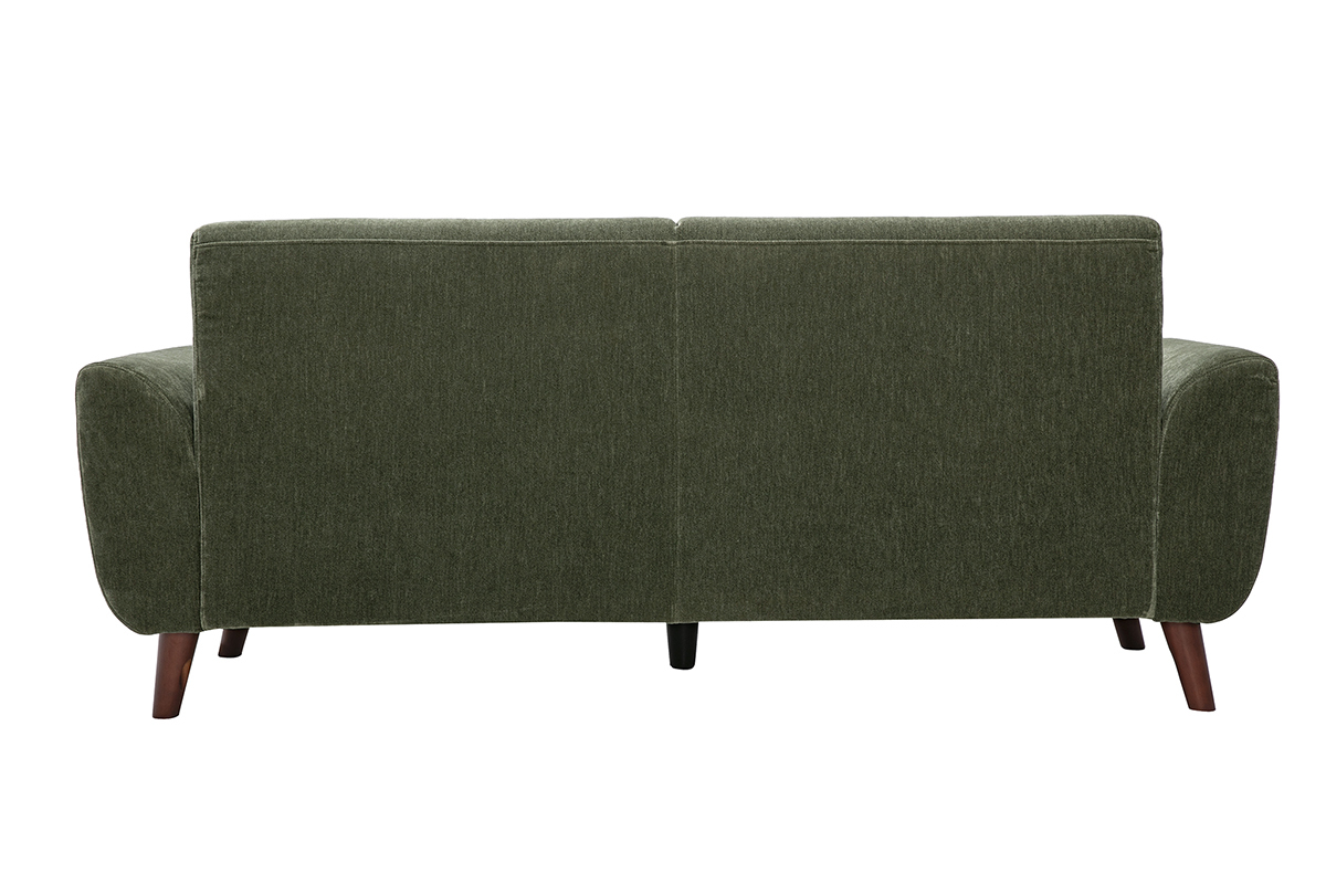 Canap� scandinave 3 places en tissu effet velours vert kaki, vue de dos