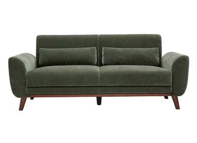 Canap&eacute; scandinave 3 places en tissu effet velours vert kaki et bois fonc&eacute; EKTOR