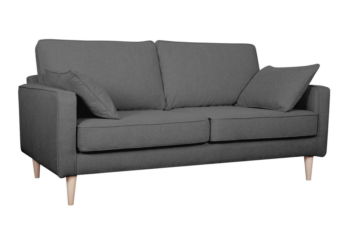 Canap� scandinave 3 places en tissu gris anthracite et bois clair PAPEL
