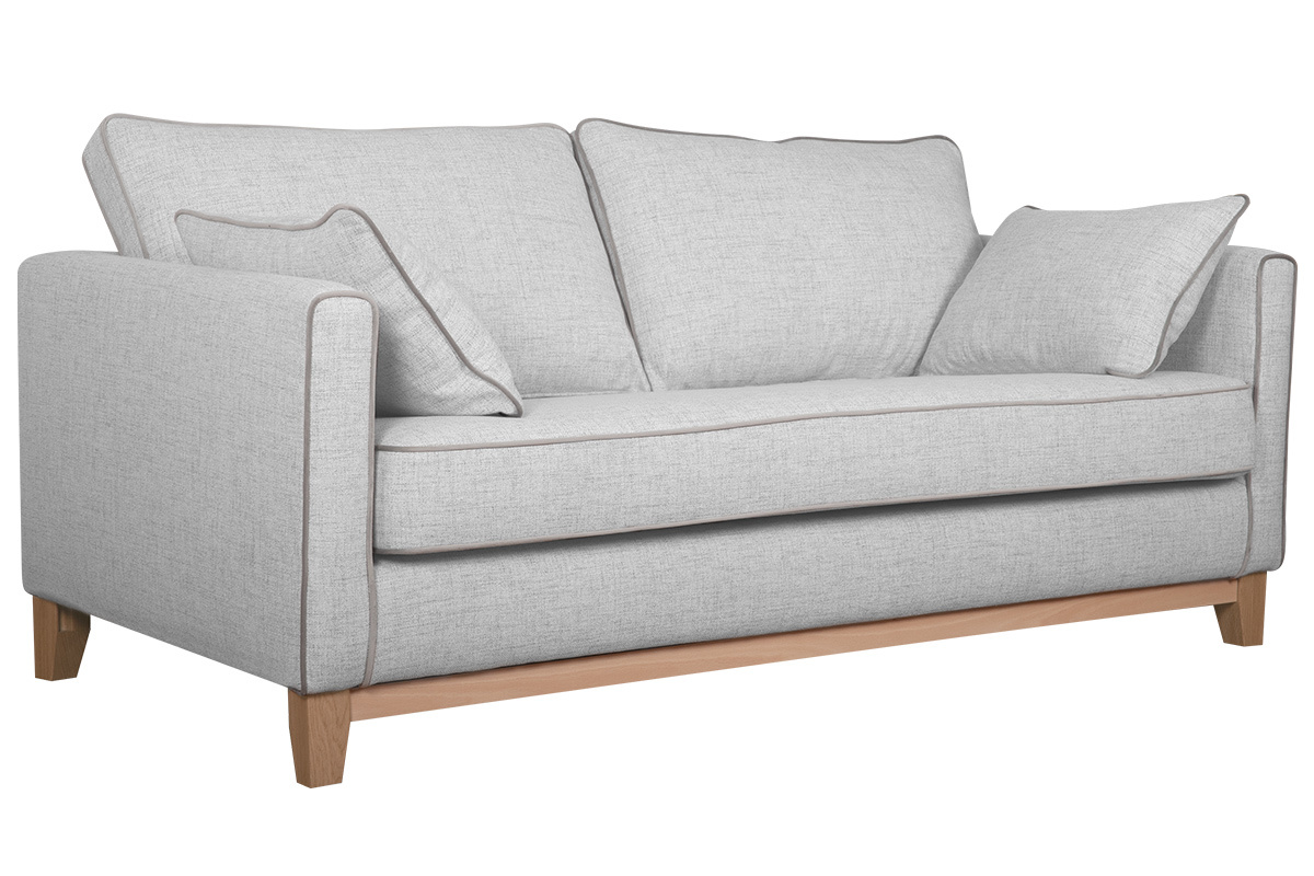 Canap� scandinave 3 places en tissu gris chin� et bois clair HARRISON
