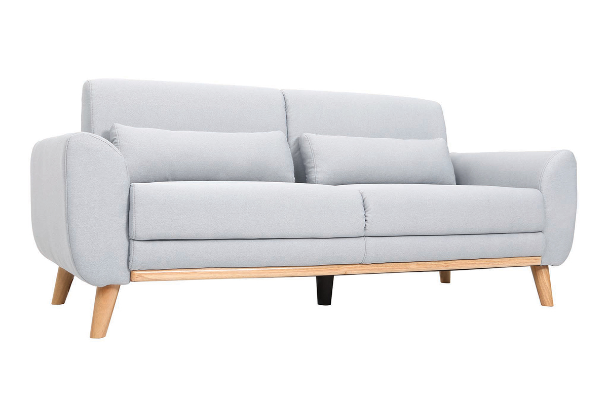 Canap scandinave 3 places en tissu gris clair et bois clair EKTOR