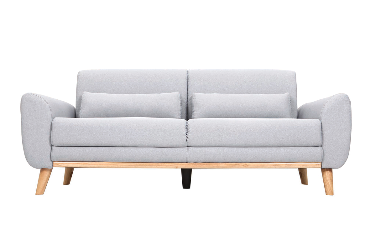 Canap scandinave 3 places en tissu gris clair et bois clair EKTOR
