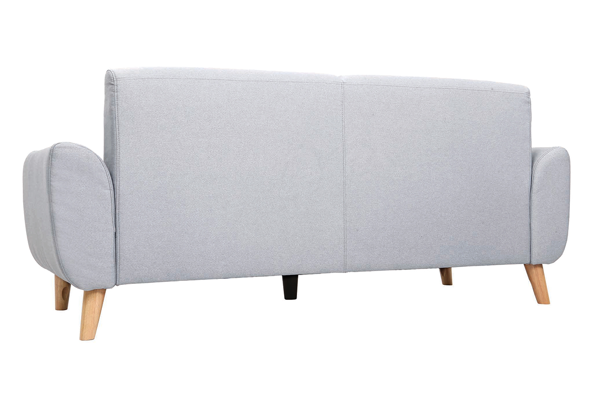 Canap scandinave 3 places en tissu gris clair et bois clair EKTOR