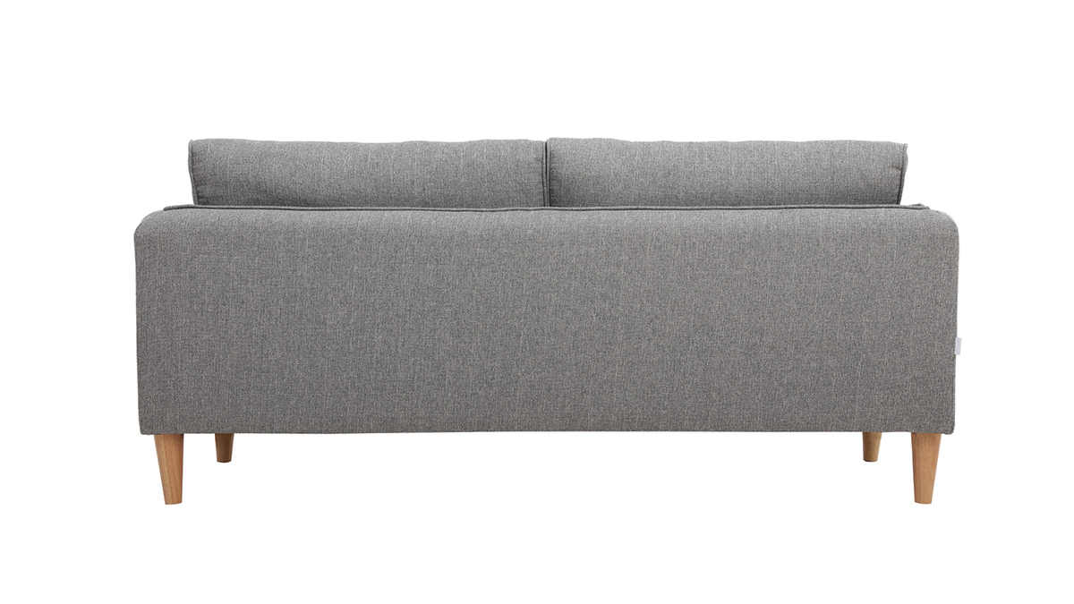 Canapé scandinave 3 places en tissu gris clair et bois clair KURT