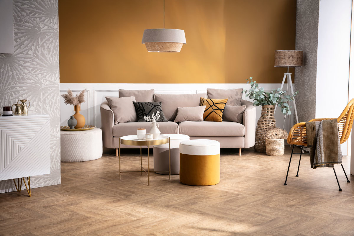 Canap scandinave 3 places en tissu gris clair et bois clair SELECT