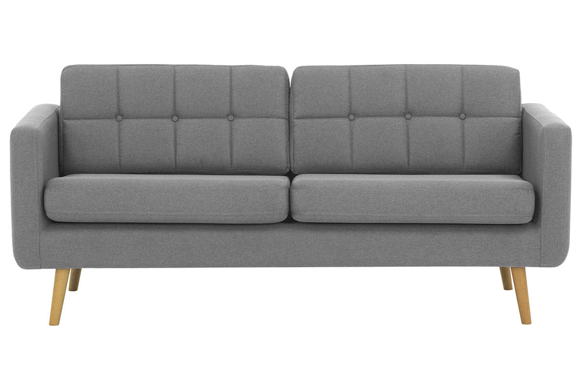 Canap� scandinave 3 places en tissu gris clair et bois ELFE