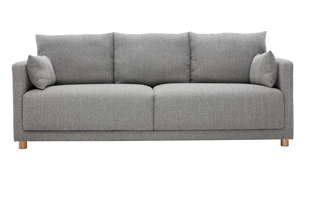 Canap� scandinave 3 places en tissu gris et bois clair THIOU