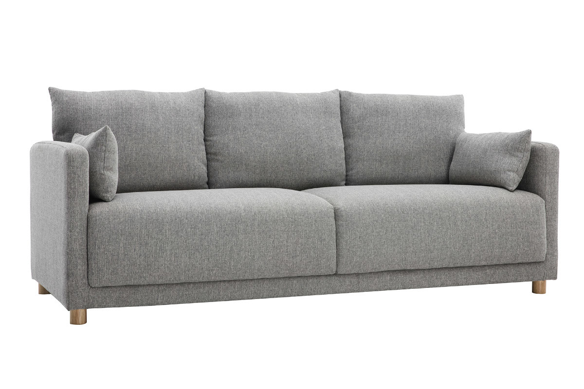 Canap� scandinave 3 places en tissu gris et bois clair THIOU