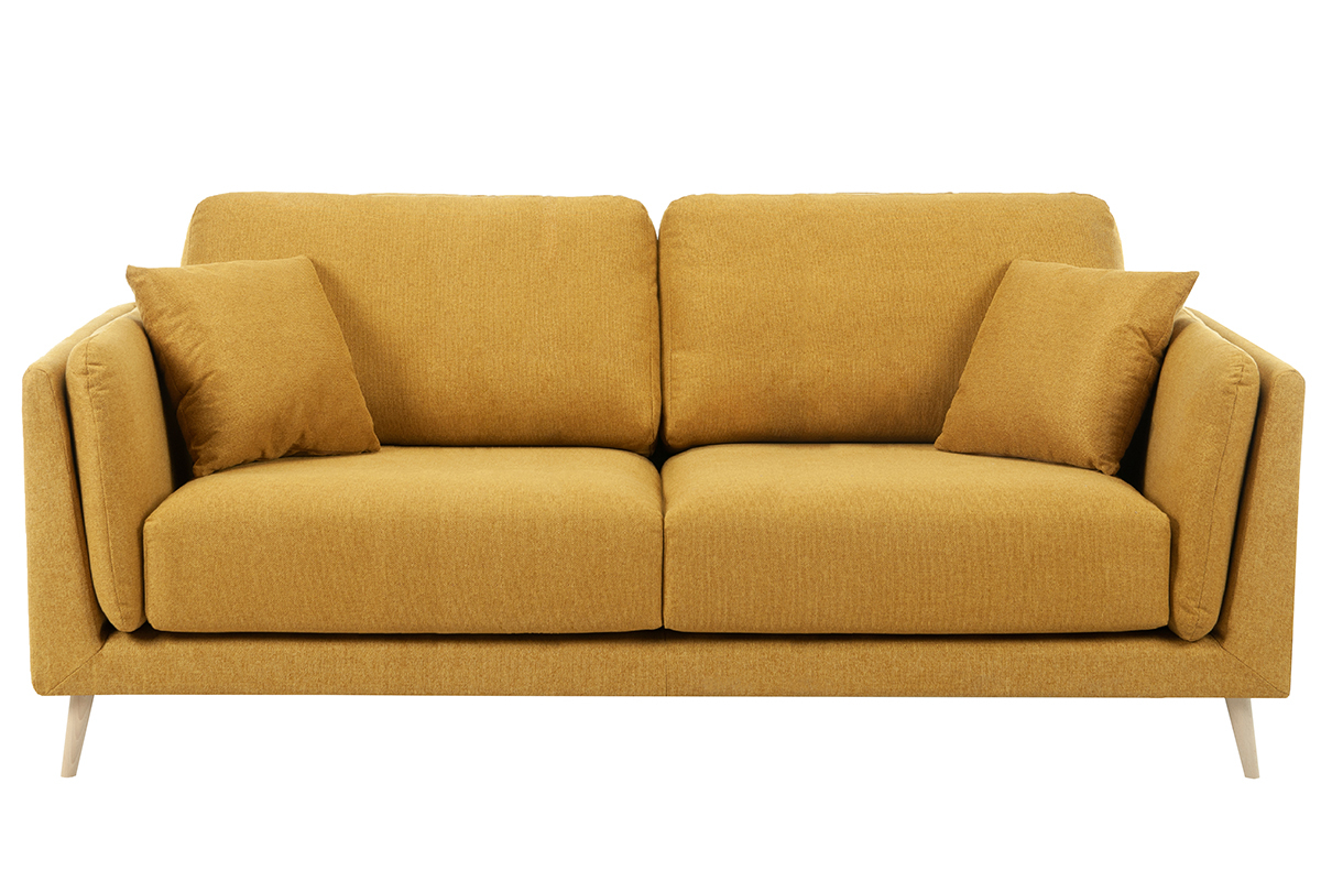 Canap� scandinave 3 places en tissu jaune cumin et bois clair VOGUE