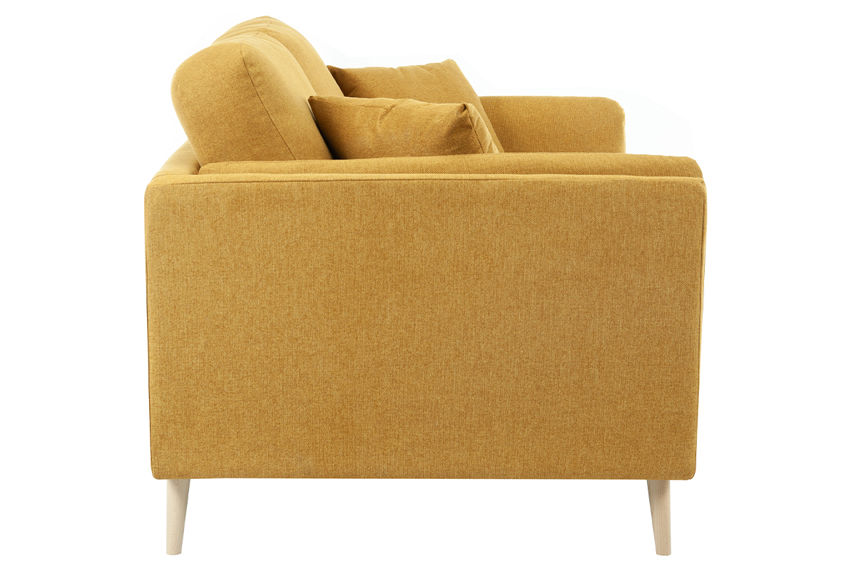 Canap� scandinave 3 places en tissu jaune cumin et bois clair VOGUE