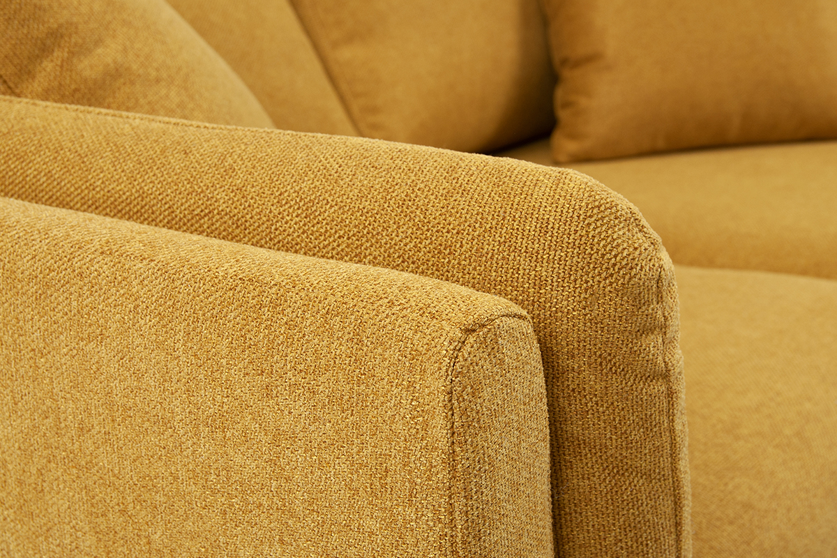 Canap� scandinave 3 places en tissu jaune cumin et bois clair VOGUE