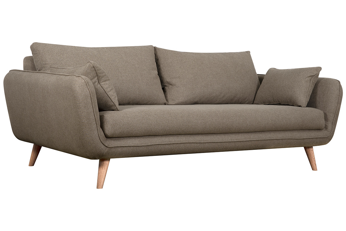 Canap� scandinave 3 places en tissu taupe et bois clair CREEP