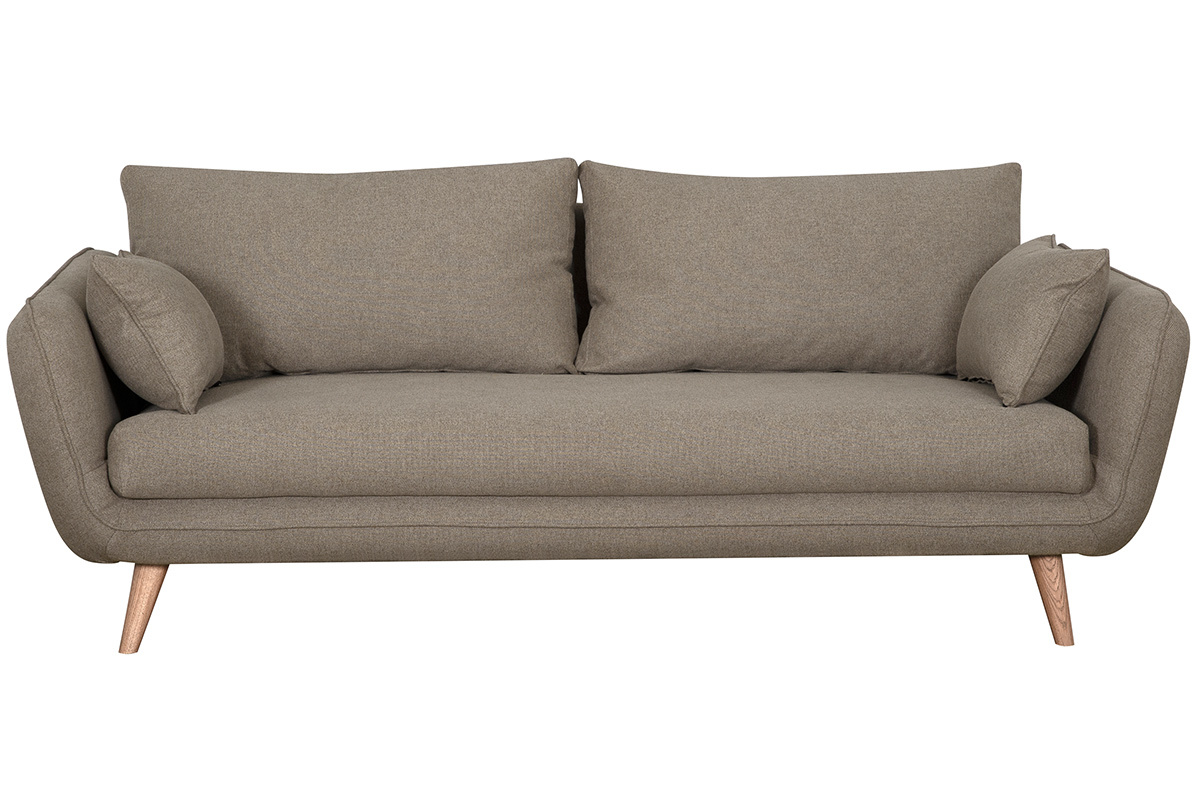 Canap� scandinave 3 places en tissu taupe et bois clair CREEP