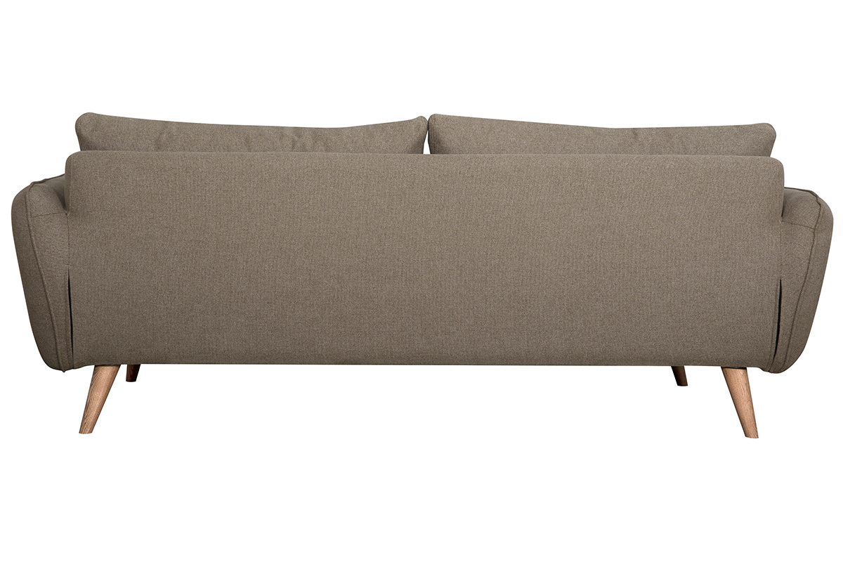 Canap� scandinave 3 places en tissu taupe et bois clair CREEP